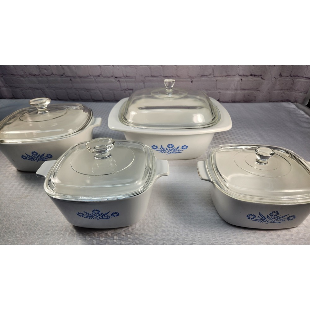 Corning Ware Blue Cornflower 8 Pc SET w/ Lids 4qt Roaster, 2.5qt, 1.75qt, 1.5qt